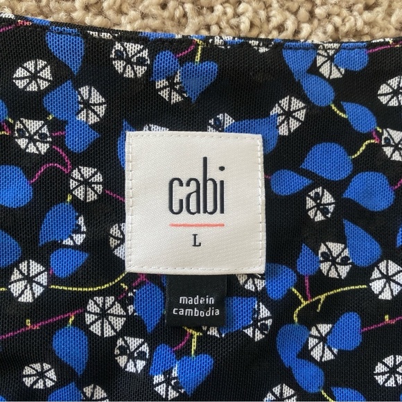 CAbi The Ten Dress Womens Large V-Neck Blue Floral Long Sleeve Lined #5772 - Picture 7 of 10
